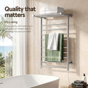 Devanti Electric Heated Towel Rail Rack 14 Bars Wall Mounted Clothes Dry Warmer TW-C-WALL-L