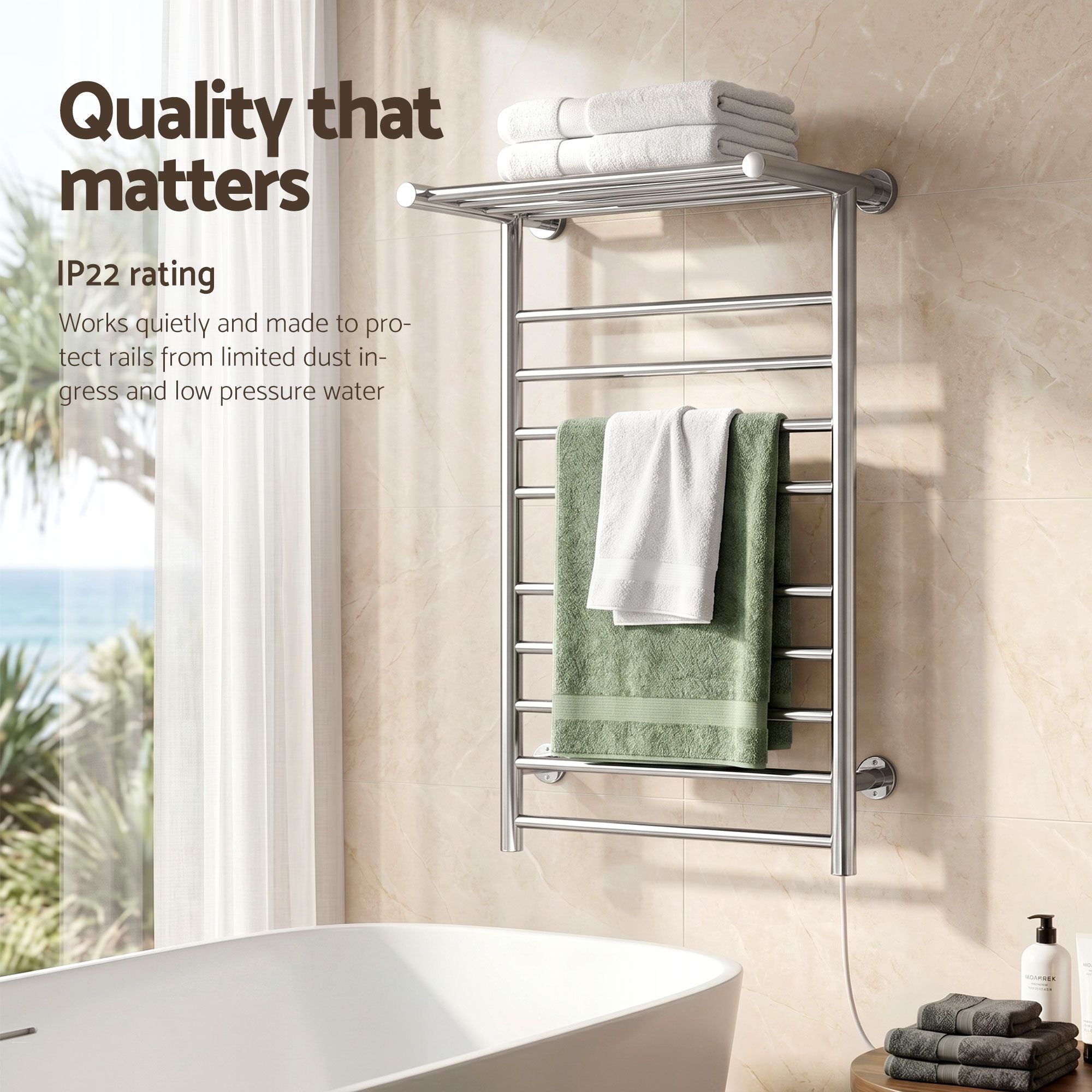 Devanti Electric Heated Towel Rail Rack 14 Bars Wall Mounted Clothes Dry Warmer TW-C-WALL-L