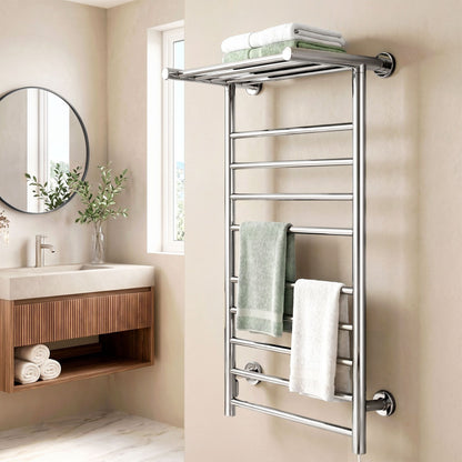 Devanti Electric Heated Towel Rail Rack 14 Bars Wall Mounted Clothes Dry Warmer TW-C-WALL-L
