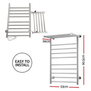 Devanti Electric Heated Towel Rail Rack 14 Bars Wall Mounted Clothes Dry Warmer TW-C-WALL-L