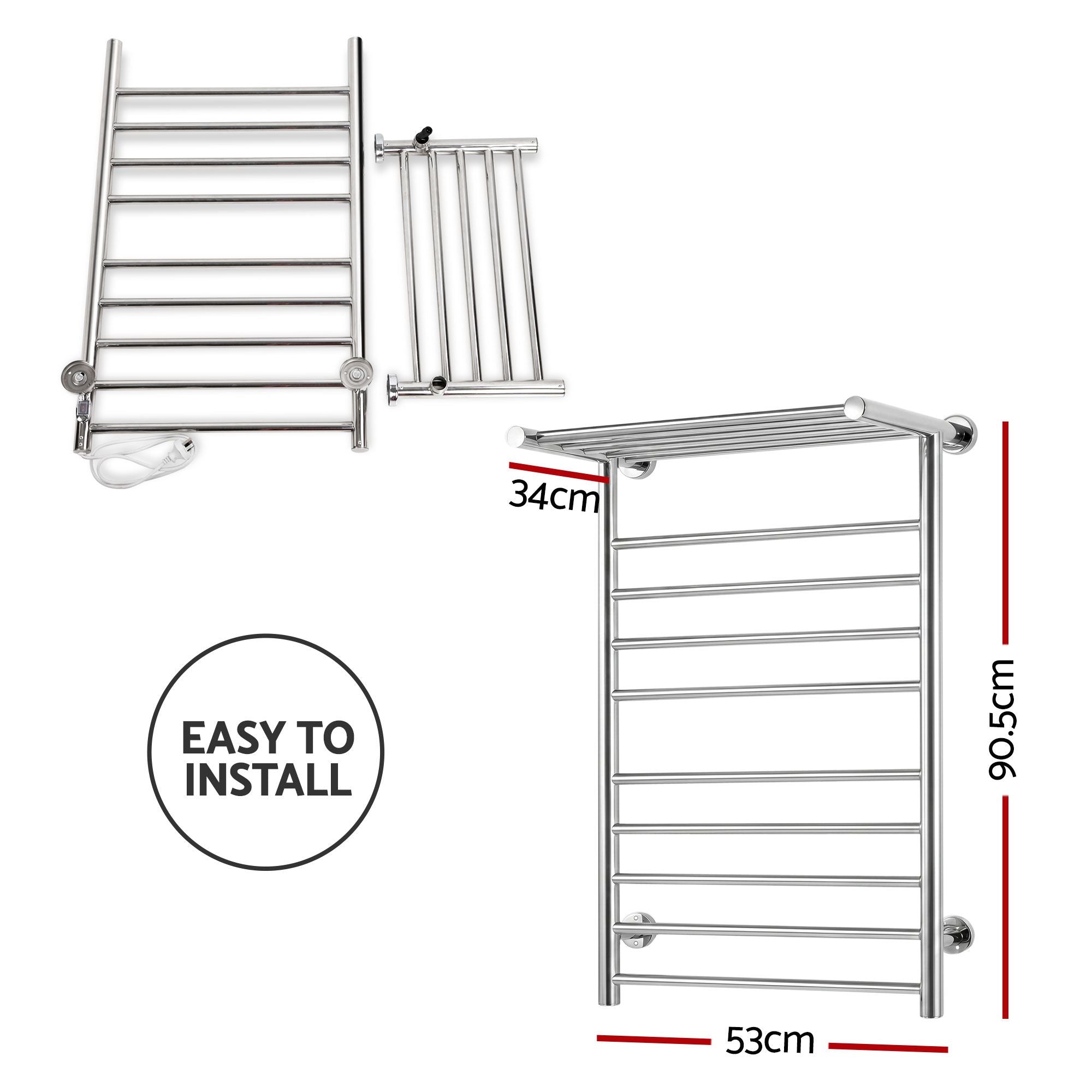 Devanti Electric Heated Towel Rail Rack 14 Bars Wall Mounted Clothes Dry Warmer TW-C-WALL-L