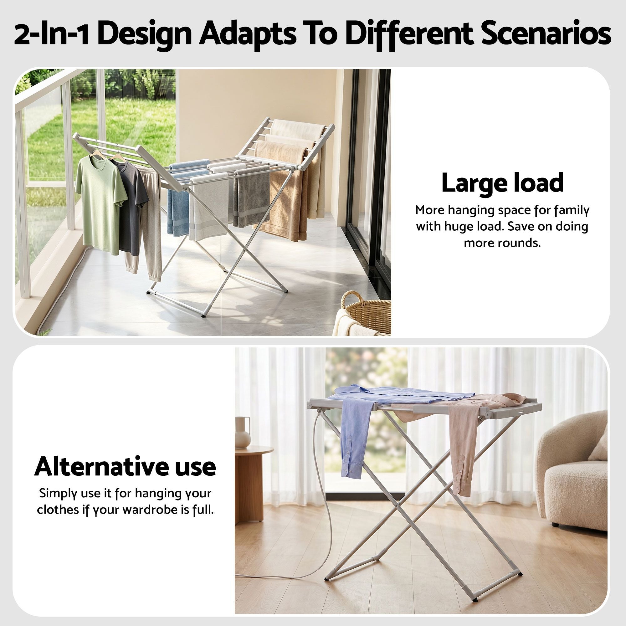 Devanti Electric Heated Towel Rail Rack 18 Bars Freestanding Clothes Dry Warmer TW-C-Y-ALUM