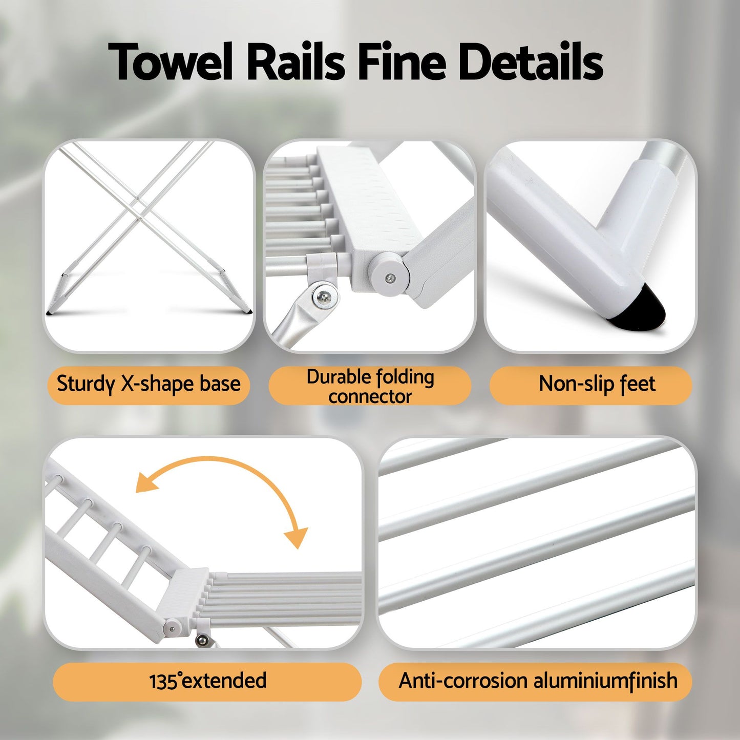 Devanti Electric Heated Towel Rail Rack 18 Bars Freestanding Clothes Dry Warmer TW-C-Y-ALUM