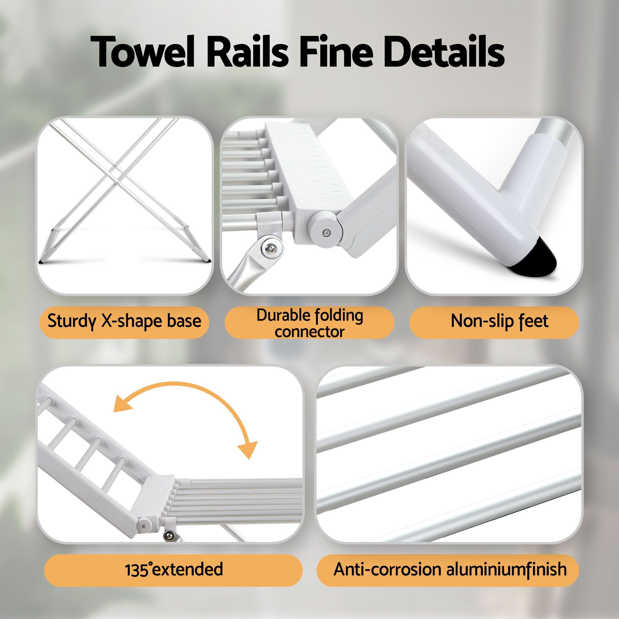 Devanti Electric Heated Towel Rail Rack 18 Bars Freestanding Clothes Dry Warmer TW-C-Y-ALUM