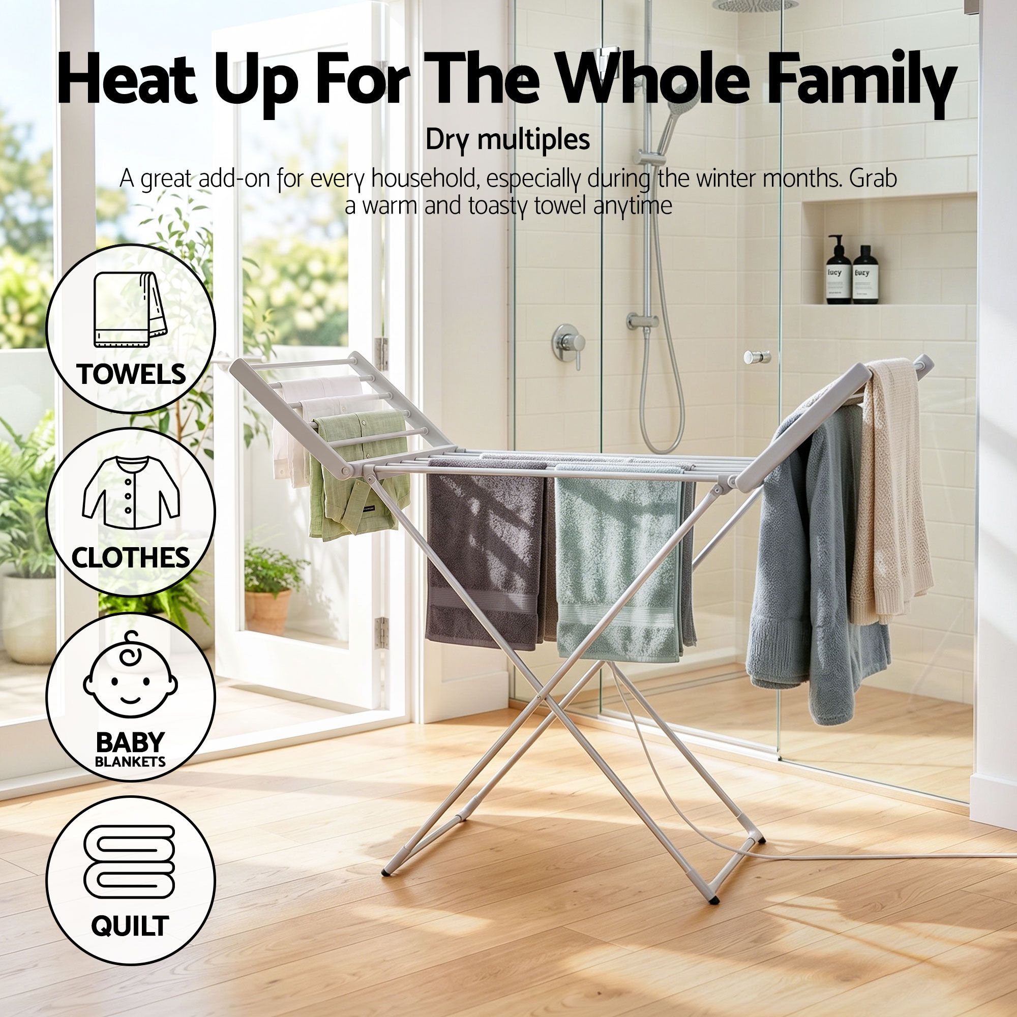 Devanti Electric Heated Towel Rail Rack 18 Bars Freestanding Clothes Dry Warmer TW-C-Y-ALUM