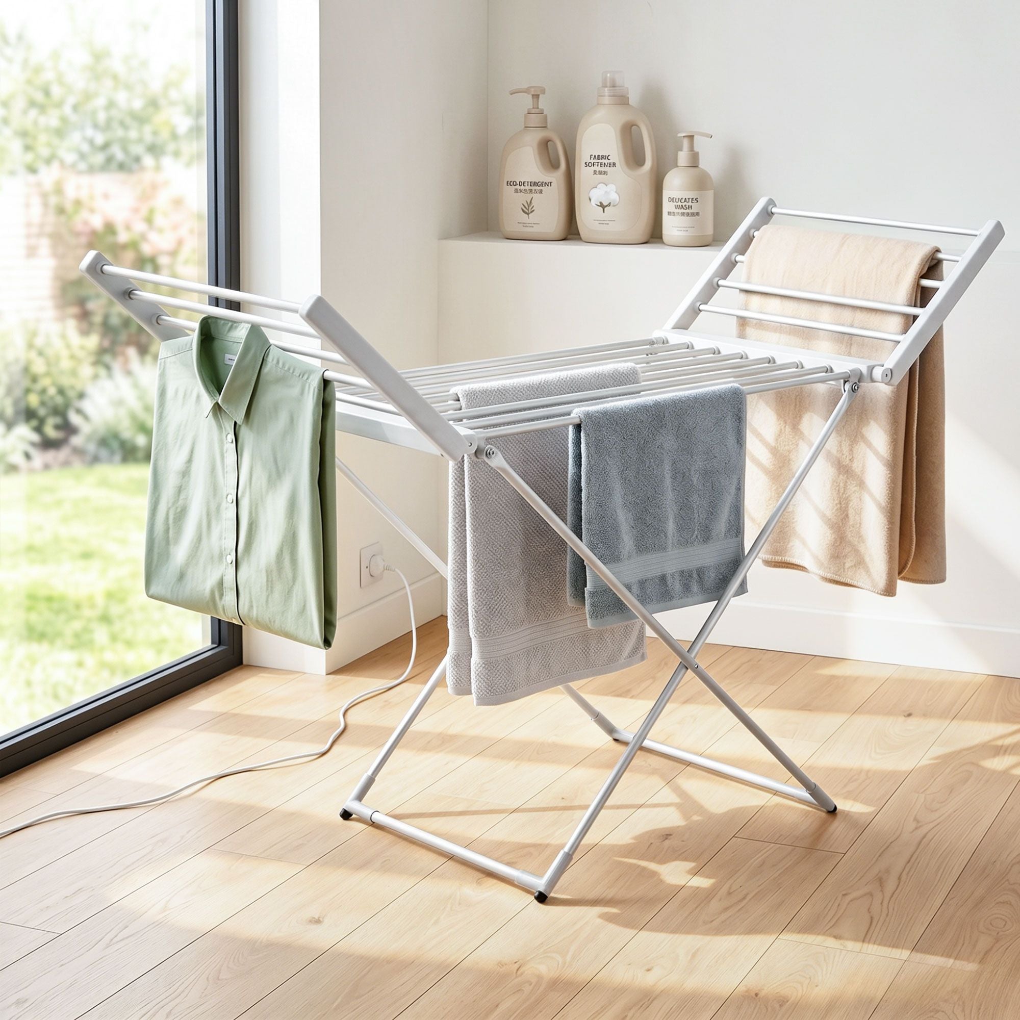 Devanti Electric Heated Towel Rail Rack 18 Bars Freestanding Clothes Dry Warmer TW-C-Y-ALUM