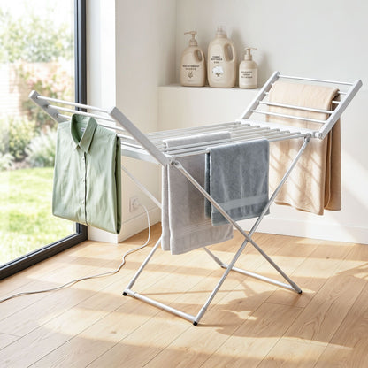 Devanti Electric Heated Towel Rail Rack 18 Bars Freestanding Clothes Dry Warmer TW-C-Y-ALUM
