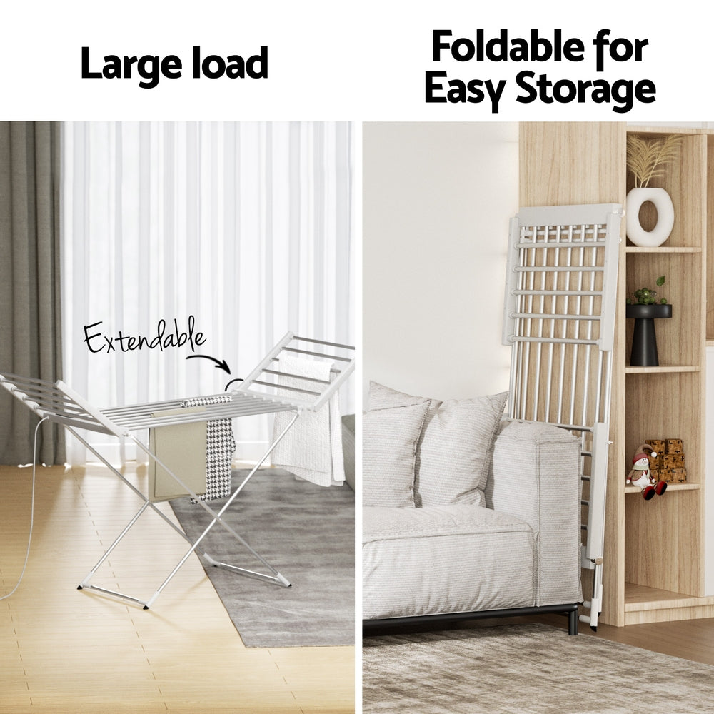 Devanti Foldable Electric Heated Towel Rail Rack with 24H Timer TW-C-YTC-ALUM