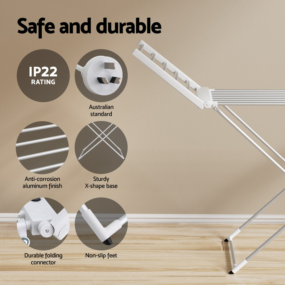 Devanti Foldable Electric Heated Towel Rail Rack with 24H Timer TW-C-YTC-ALUM