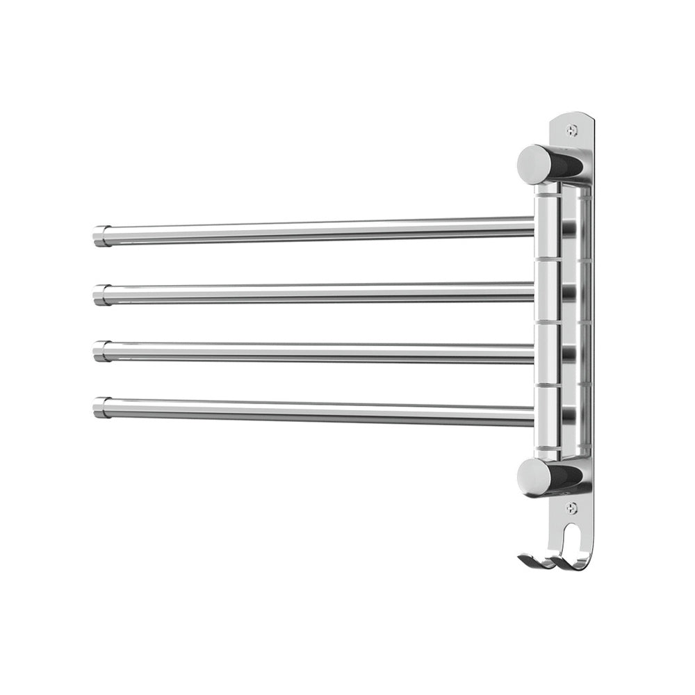 Towel Rail Rack Holder 4 Bars Wall Mounted Stainless Steel Swivel Hanging Hook TW-E-WALL-4R-SI