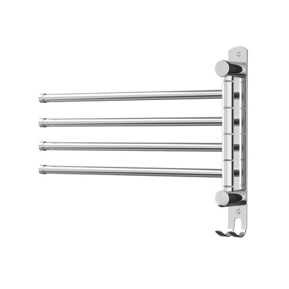 Towel Rail Rack Holder 4 Bars Wall Mounted Stainless Steel Swivel Hanging Hook TW-E-WALL-4R-SI
