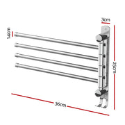 Towel Rail Rack Holder 4 Bars Wall Mounted Stainless Steel Swivel Hanging Hook TW-E-WALL-4R-SI