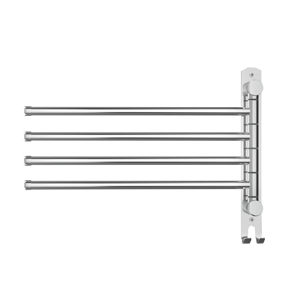 Towel Rail Rack Holder 4 Bars Wall Mounted Stainless Steel Swivel Hanging Hook TW-E-WALL-4R-SI