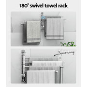 Towel Rail Rack Holder 4 Bars Wall Mounted Stainless Steel Swivel Hanging Hook TW-E-WALL-4R-SI