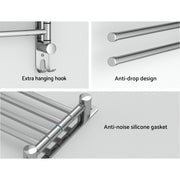Towel Rail Rack Holder 4 Bars Wall Mounted Stainless Steel Swivel Hanging Hook TW-E-WALL-4R-SI