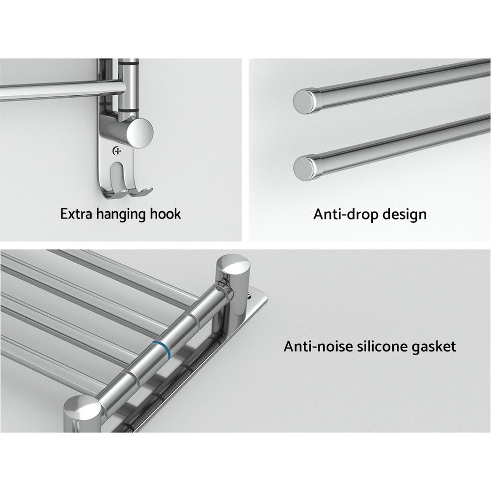 Towel Rail Rack Holder 4 Bars Wall Mounted Stainless Steel Swivel Hanging Hook TW-E-WALL-4R-SI