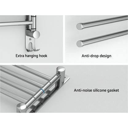 Towel Rail Rack Holder 4 Bars Wall Mounted Stainless Steel Swivel Hanging Hook TW-E-WALL-4R-SI