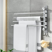 Towel Rail Rack Holder 4 Bars Wall Mounted Stainless Steel Swivel Hanging Hook TW-E-WALL-4R-SI