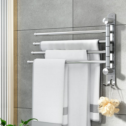 Towel Rail Rack Holder 4 Bars Wall Mounted Stainless Steel Swivel Hanging Hook TW-E-WALL-4R-SI