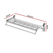 Towel Rail Rack Holder 4 Bars Wall Mounted Aluminium Foldable Hanging Hook TW-E-WALL-FD-30-BK