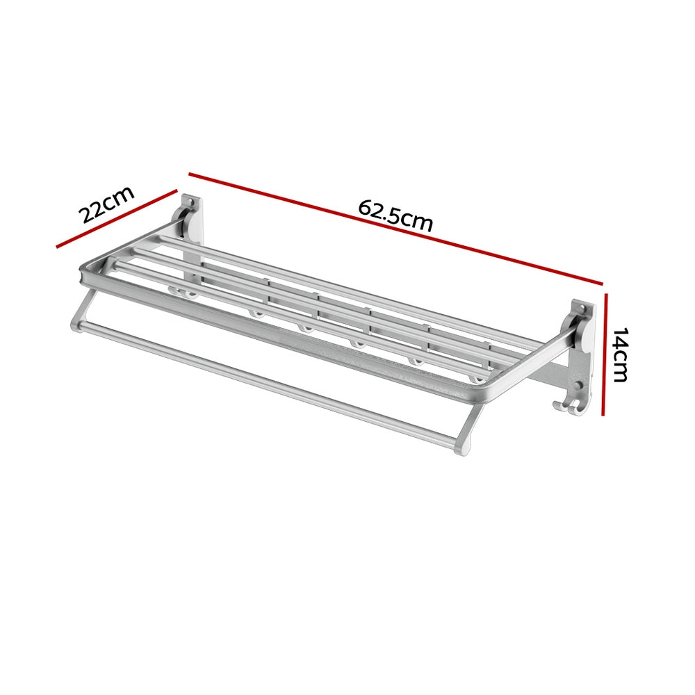 Towel Rail Rack Holder 4 Bars Wall Mounted Aluminium Foldable Hanging Hook TW-E-WALL-FD-30-BK