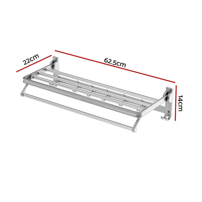 Towel Rail Rack Holder 4 Bars Wall Mounted Aluminium Foldable Hanging Hook TW-E-WALL-FD-30-BK