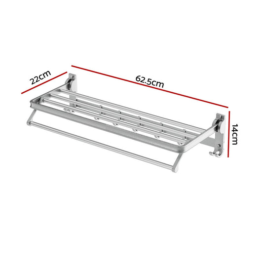 Towel Rail Rack Holder 4 Bars Wall Mounted Aluminium Foldable Hanging Hook TW-E-WALL-FD-30-BK