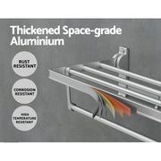 Towel Rail Rack Holder 4 Bars Wall Mounted Aluminium Foldable Hanging Hook TW-E-WALL-FD-30-BK