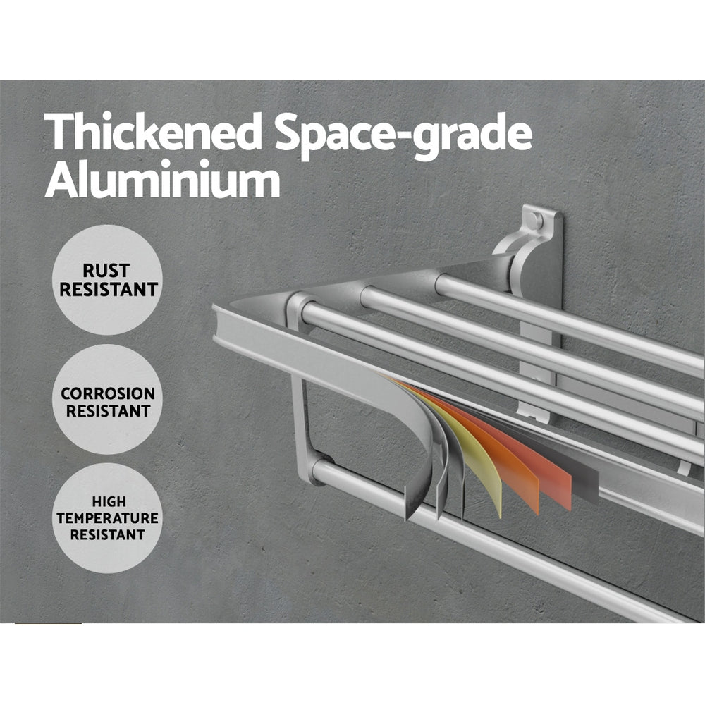 Towel Rail Rack Holder 4 Bars Wall Mounted Aluminium Foldable Hanging Hook TW-E-WALL-FD-30-BK