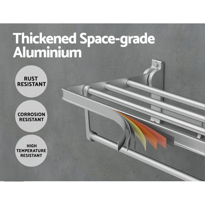 Towel Rail Rack Holder 4 Bars Wall Mounted Aluminium Foldable Hanging Hook TW-E-WALL-FD-30-BK