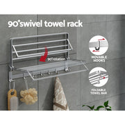 Towel Rail Rack Holder 4 Bars Wall Mounted Aluminium Foldable Hanging Hook TW-E-WALL-FD-30-BK