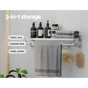 Towel Rail Rack Holder 4 Bars Wall Mounted Aluminium Foldable Hanging Hook TW-E-WALL-FD-30-BK