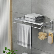 Towel Rail Rack Holder 4 Bars Wall Mounted Aluminium Foldable Hanging Hook TW-E-WALL-FD-30-BK