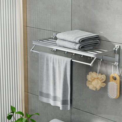 Towel Rail Rack Holder 4 Bars Wall Mounted Aluminium Foldable Hanging Hook TW-E-WALL-FD-30-BK