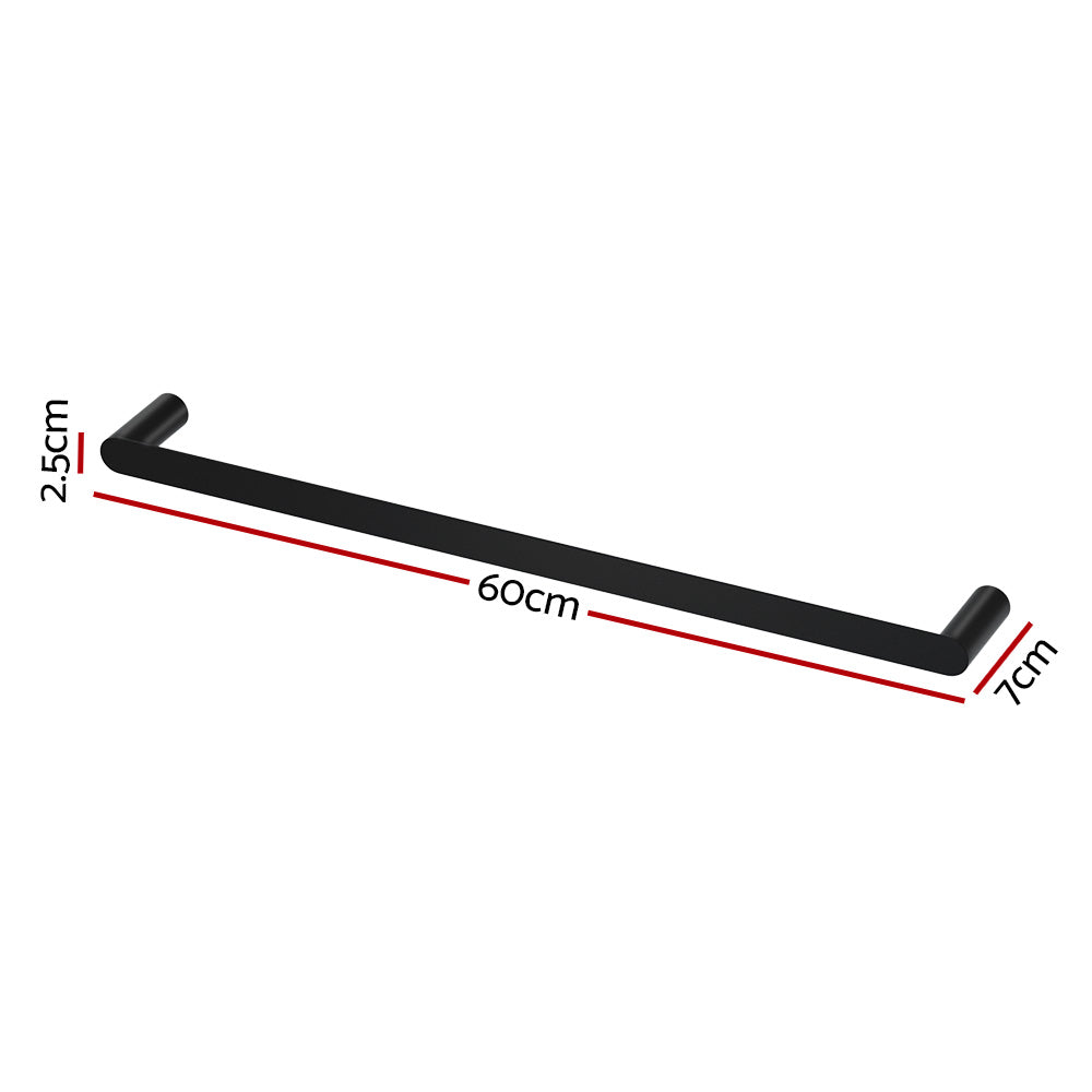 Towel Rail Rack Holder Single 600mm Wall Mounted Stainless Steel Black TW-E-WALL-SR-BK