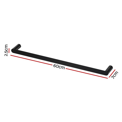 Towel Rail Rack Holder Single 600mm Wall Mounted Stainless Steel Black TW-E-WALL-SR-BK