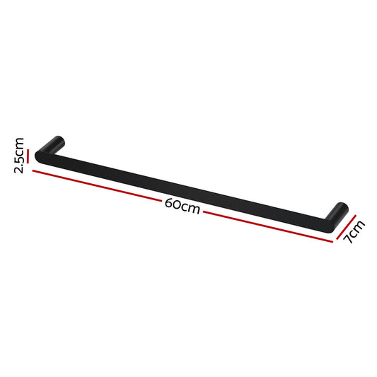 Towel Rail Rack Holder Single 600mm Wall Mounted Stainless Steel Black TW-E-WALL-SR-BK