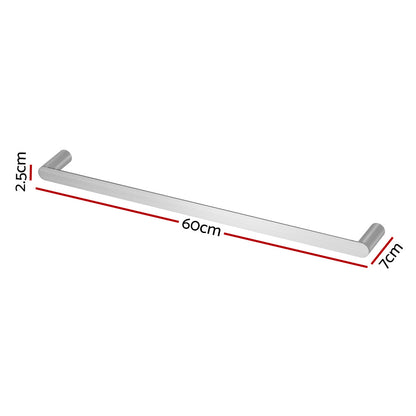 Towel Rail Rack Holder Single 600mm Wall Mounted Stainless Steel Silver TW-E-WALL-SR-SI