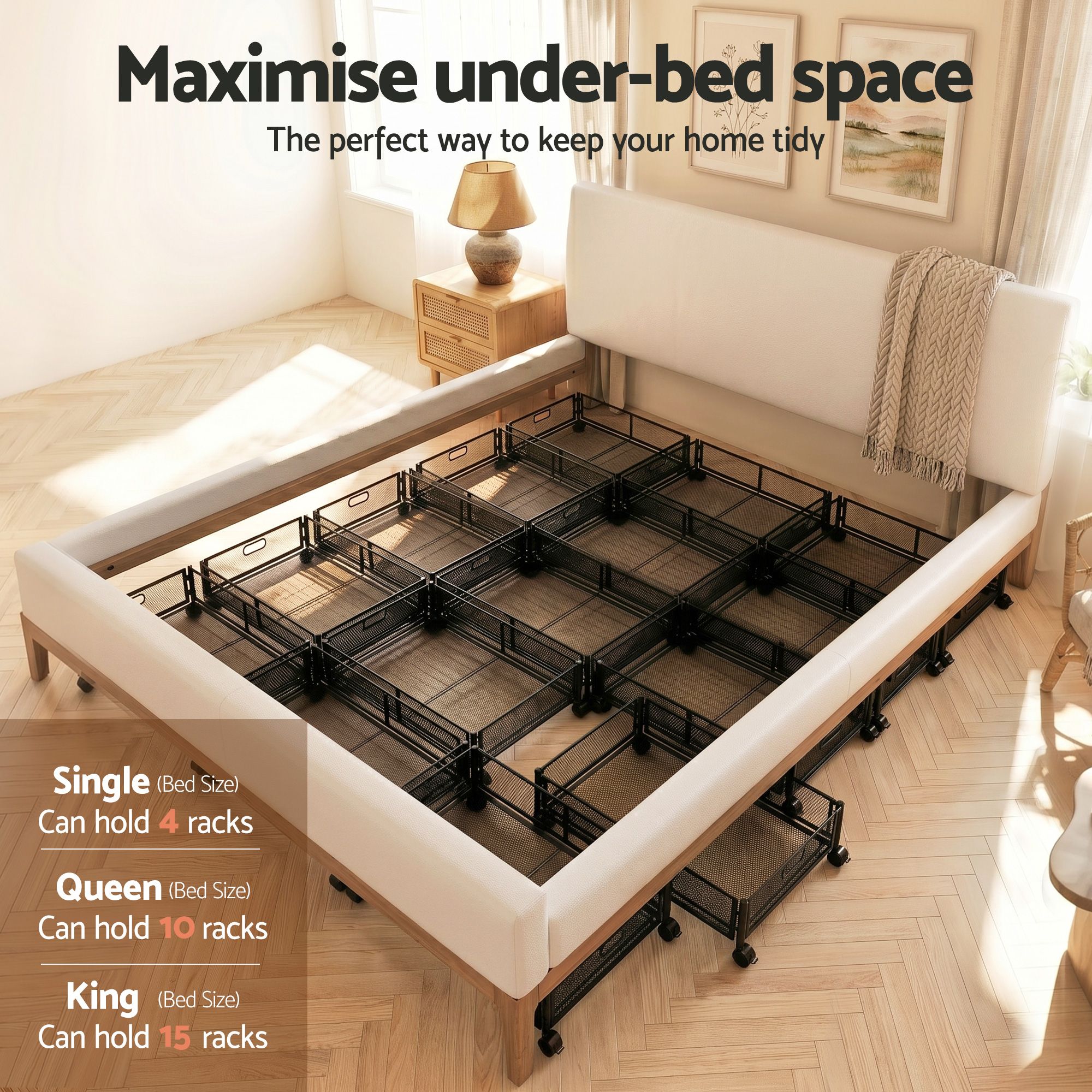 Artiss 2X Under Bed Storage Containers Metal Boxes Quilt Organiser with Wheels UBS-A-MET01-BKX2