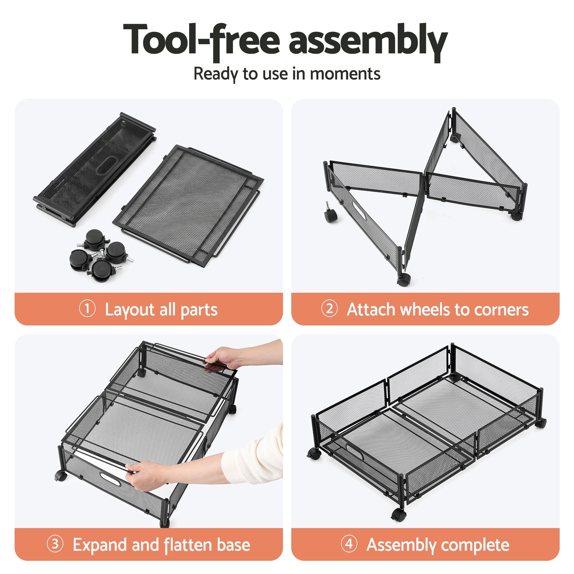 Artiss 4X Under Bed Storage Containers Metal Boxes Quilt Organiser with Wheels UBS-A-MET01-BKX4