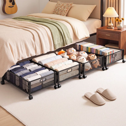 Artiss 4X Under Bed Storage Containers Metal Boxes Quilt Organiser with Wheels UBS-A-MET01-BKX4