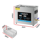 Devanti 6.5L Ultrasonic Cleaner Heater Cleaning Machine Timer Industrial 180W UC-031S-65-SV