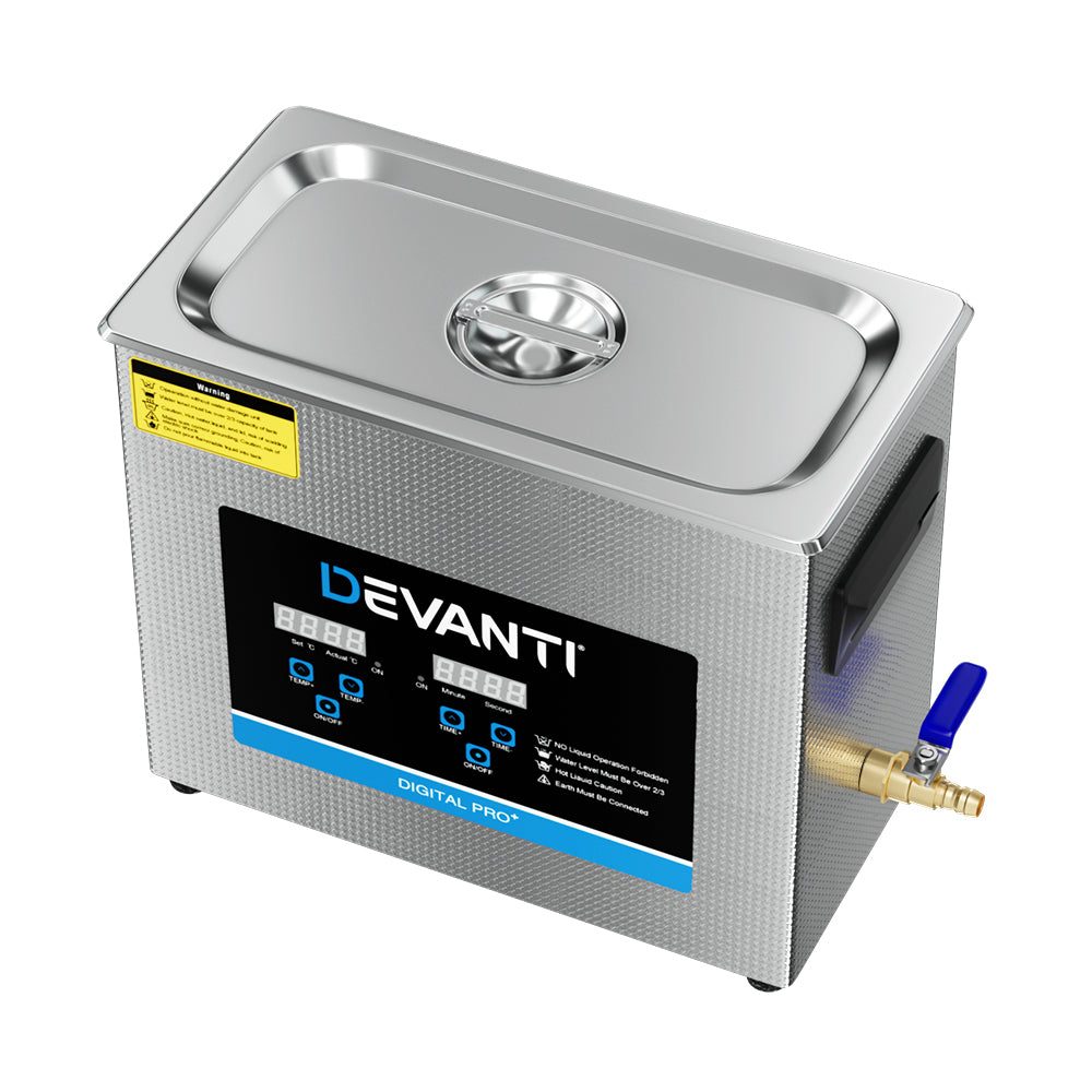 Devanti 6.5L Ultrasonic Cleaner Heater Cleaning Machine Timer Industrial 180W UC-031S-65-SV