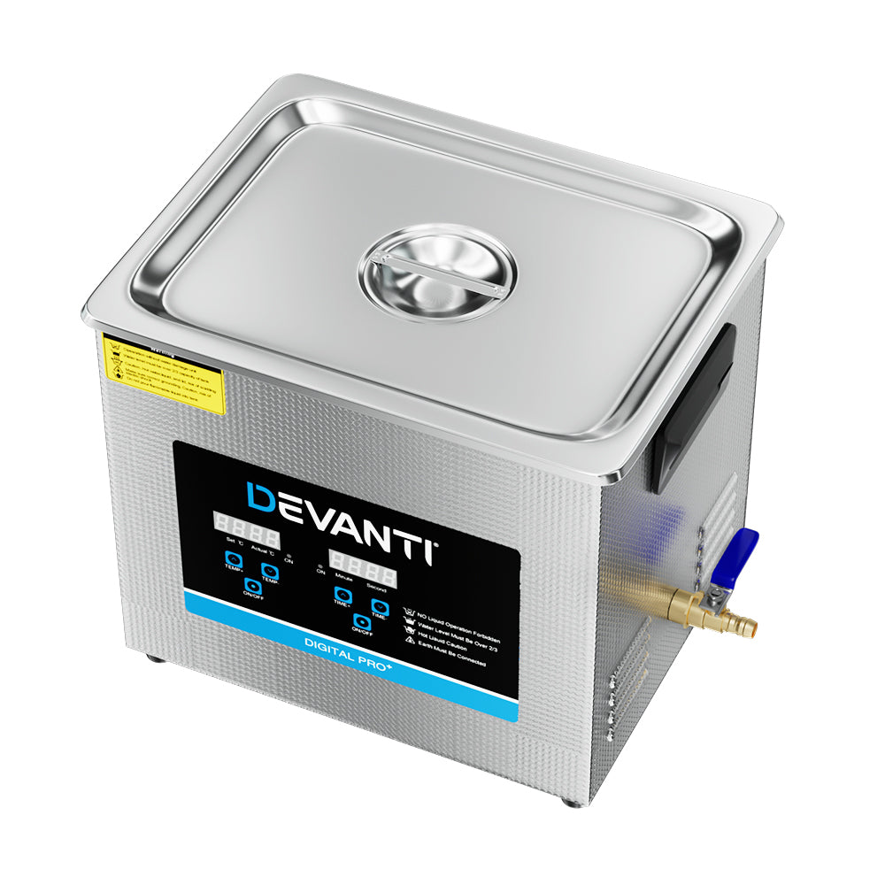 Devanti 10L Ultrasonic Cleaner Heater Cleaning Machine Timer Industrial 240W UC-040S-100-SV