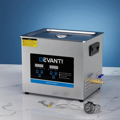 Devanti 10L Ultrasonic Cleaner Heater Cleaning Machine Timer Industrial 240W UC-040S-100-SV