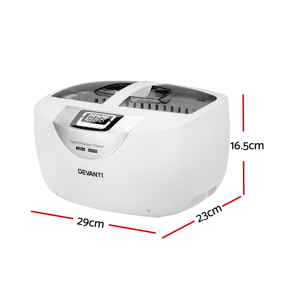 Devanti 2500ml Ultrasonic Cleaner Heater Jewellery Glasses Cleaning Machine 70W UC-4820-25-WH