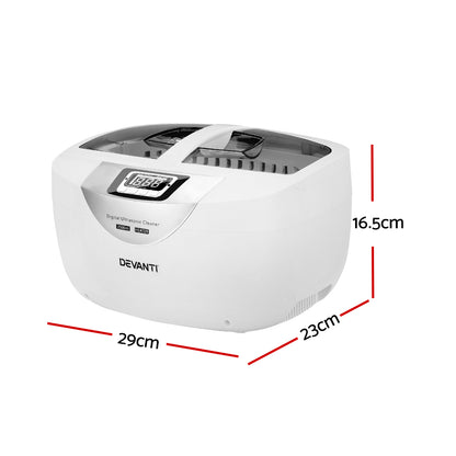Devanti 2500ml Ultrasonic Cleaner Heater Jewellery Glasses Cleaning Machine 70W UC-4820-25-WH