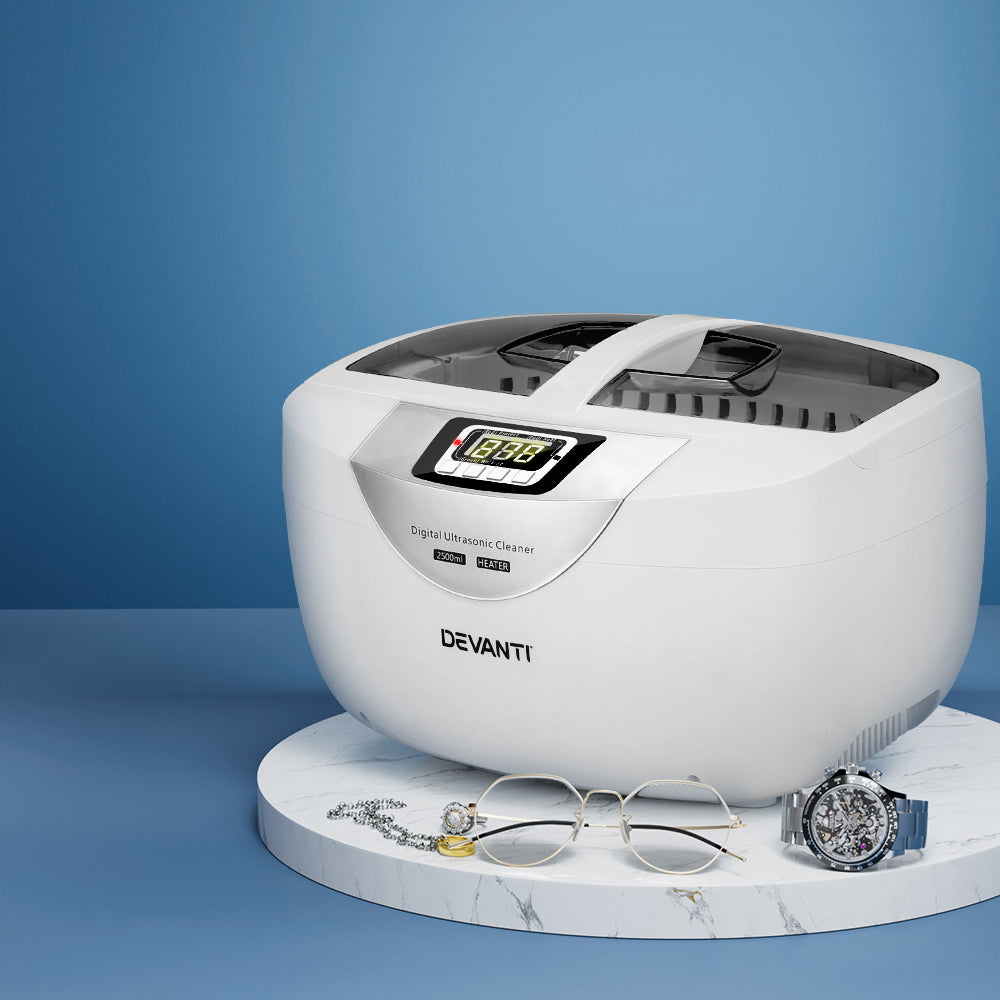 Devanti 2500ml Ultrasonic Cleaner Heater Jewellery Glasses Cleaning Machine 70W UC-4820-25-WH