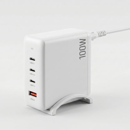 Devanti USB C Charger 100W Fast Charger 4 Port GaN Desktop Station White UCC-100W-WH