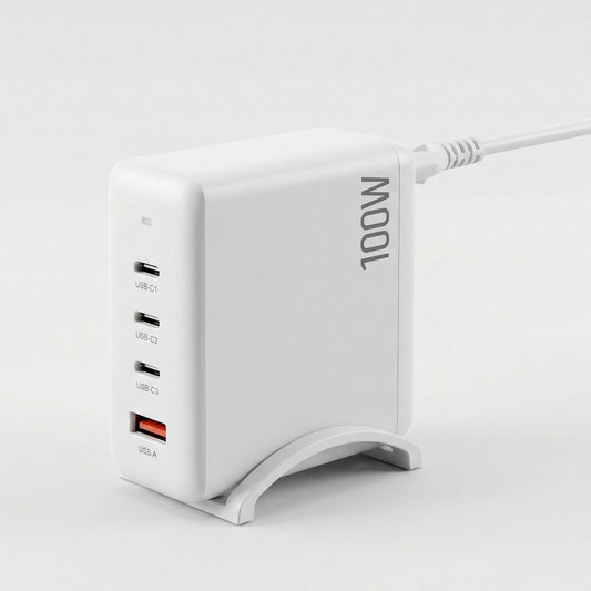 Devanti USB C Charger 100W Fast Charger 4 Port GaN Desktop Station White UCC-100W-WH